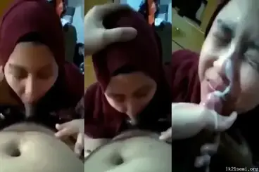 Hijaber Keenakan Crot Sperma Panas Full Muka Basah